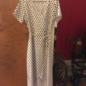 Black and white faux wrap dress